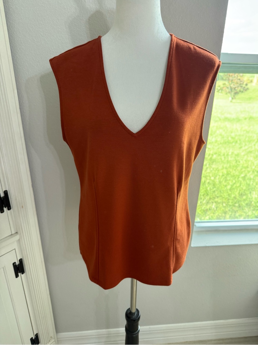 Banana Republic Sleeveless V-Neck Top in Rust Orange